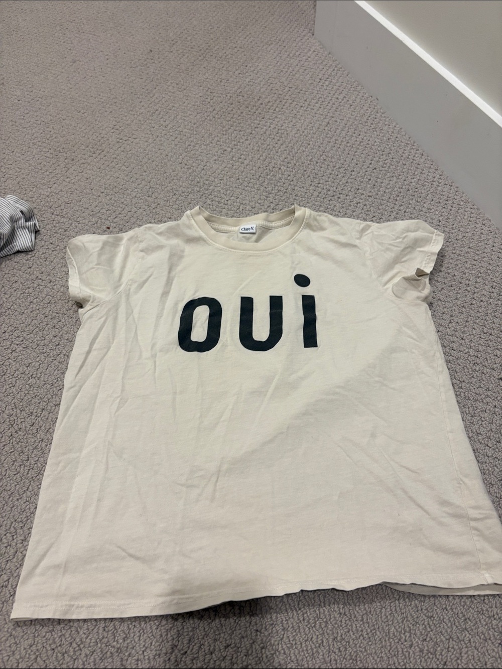 Clare V. Crewneck Tee in Cream with Black Logo